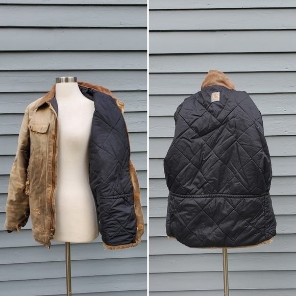 Vintage 90s y2k Carhartt Distressed Thrashed Tan Brown Canvas Work-Utility Coat - Picture 8 of 8